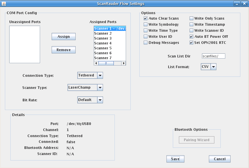 ScanChamp ScanReader Flow COM Port Config View